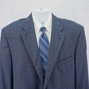 Coppley Bespoke Wool Blazer Blue Sharkskin W/ White Blue Windowpane 44L